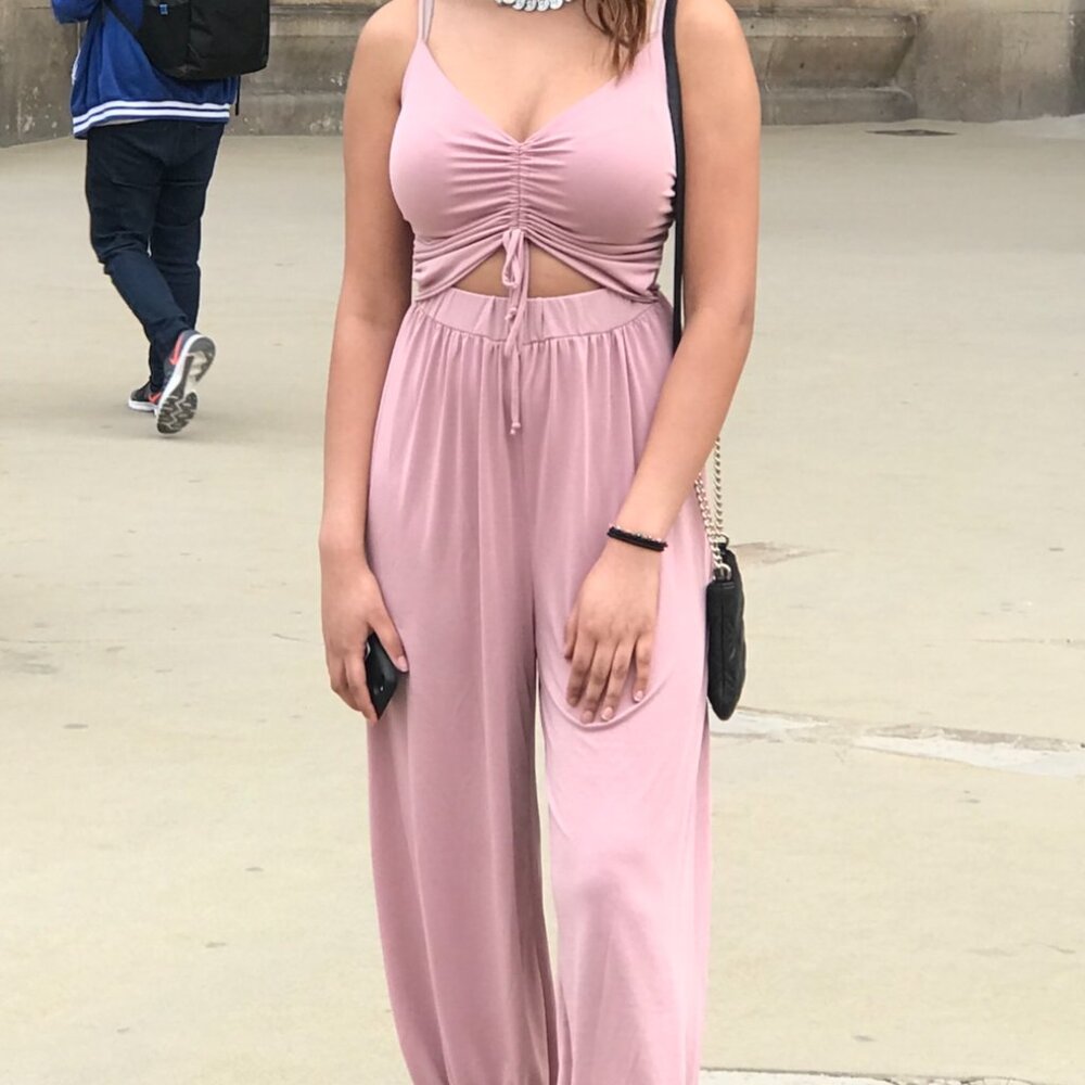 Mauve Pink Balloon Leg Cut Out Jumpsuit